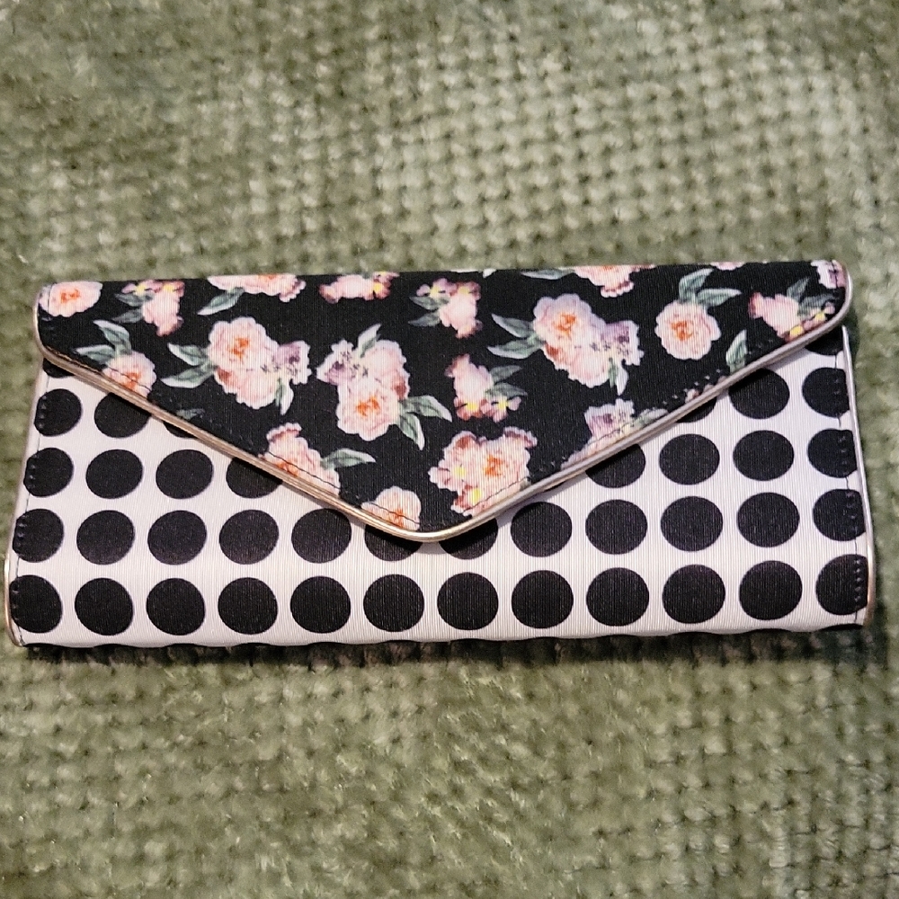 Aldo Black Floral and Polka Dot Clutch
